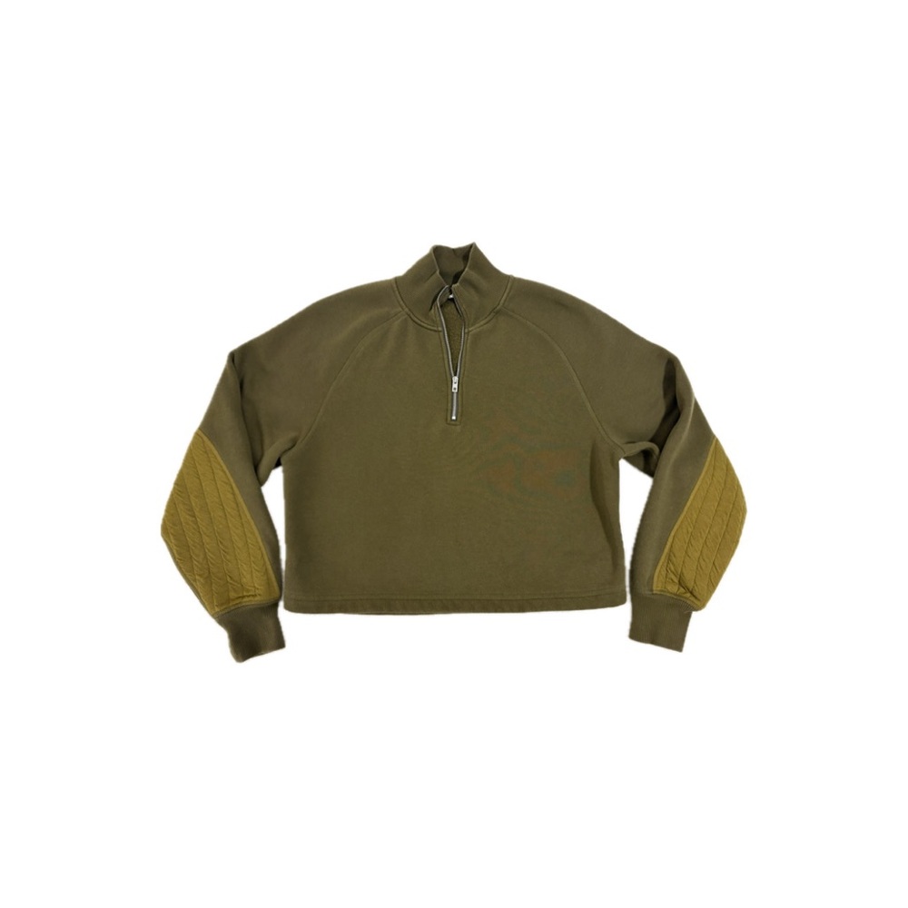 Rag & Bone Fleece Cutoff Half Zip Sweatshirt in Dark Olive – Size Small